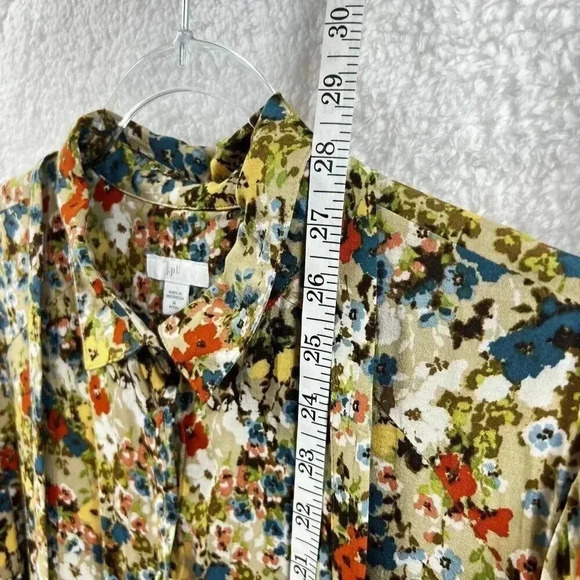 J Jill Women M Wheat Button Down Floral Blouse Fabric Buttons Bell Sleeve Career - Picture 12 of 16